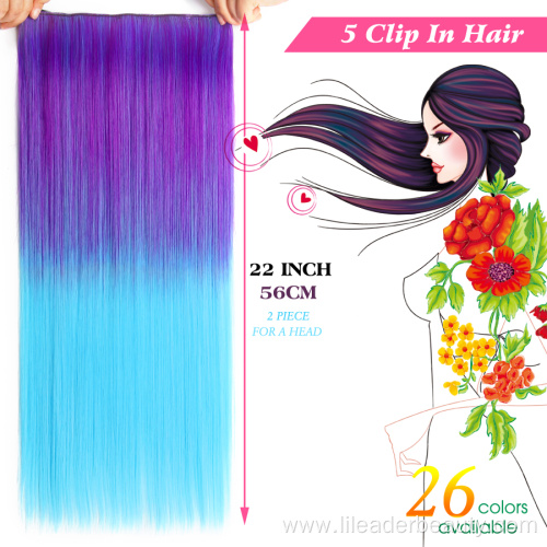 Synthetic 5 Clips In Extensions Silky Straight Hairpieces